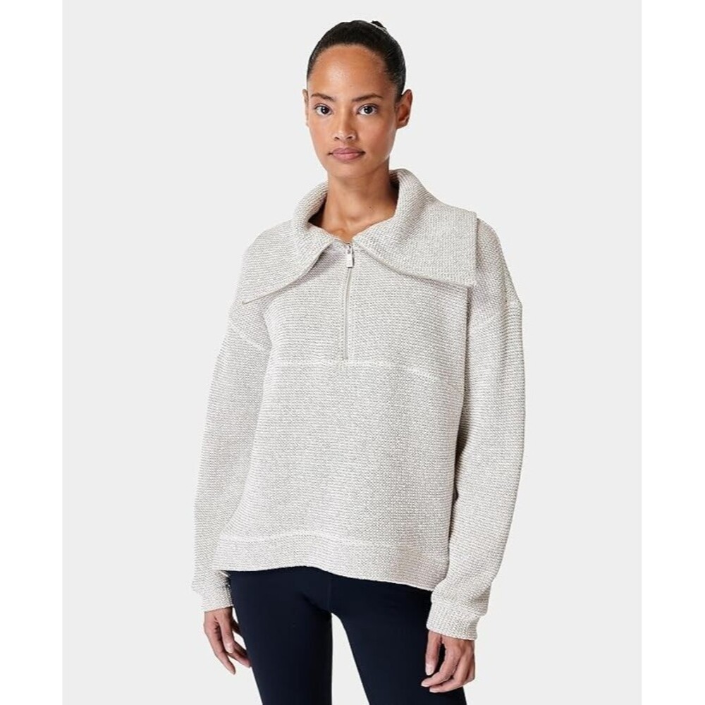 Sweaty Betty Restful Boucle 1/2 zip sweatshirt top US Size 10 athleisure weekend